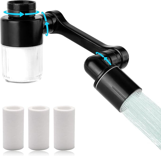 1080° Swivel Faucet-Extender Sink-Aerator - 2 Mode Splash Water Filter Extension, Kitchen Bathroom 360° Rotatable Spray Attachment, Multifunctional Universal Robotic Arm -Wash Hand/Hair/Face (Black)