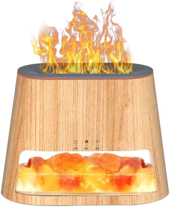 2-in-1 Ultrasonic Essential Oil Diffuser & Himalayan Salt Lamp, Aromatherapy Diffuser Cool Mist Humidifier with Auto Off Function, 100% Pure Himalayan Pink Salt Rock, 260ml (Wooden Grain)