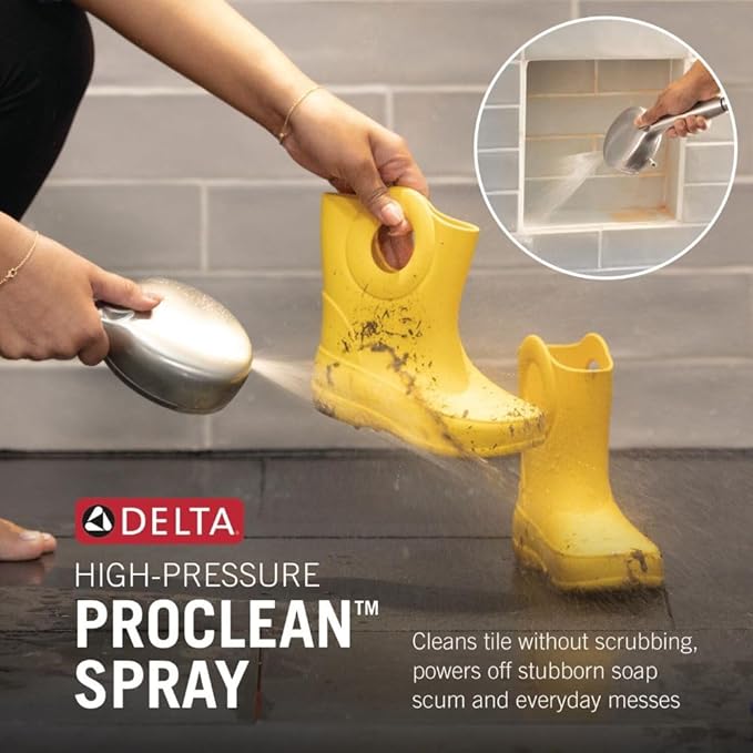 Delta 6-Setting In2ition 2-in-1 Dual Shower Head with Handheld High Pressure ProClean Spray, Brushed Nickel Detachable Shower Head with Hose, 1.75 GPM Flow Rate, Satin Nickel 75655SN