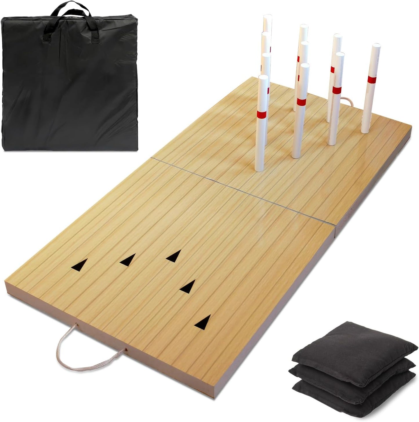 Driveway Games Bean Bag Toss Lawn Bowling Set for Adults & Kids - Indoor Outdoor Backyard Lawn Game - Includes 1 Board, 10 Magnetic Pins, 3 Bean Bags and Carrying Case