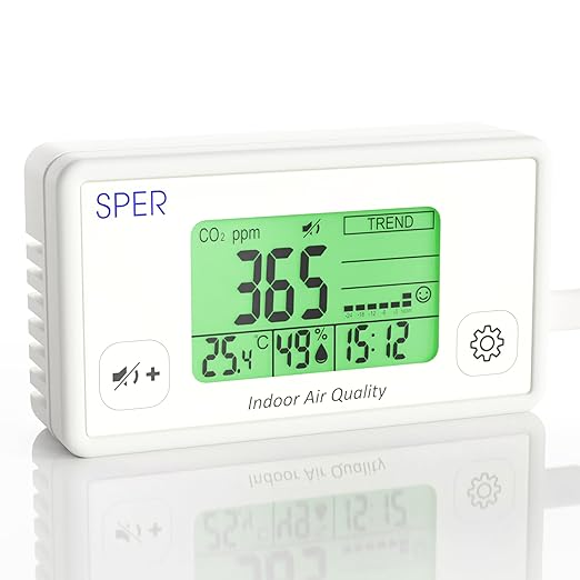 Sper Scientific Digital Indoor Air Quality Meter Monitor 800052 w/NDIR CO2 Sensor - CO2, Temperature & Humidity Meter w/Time & Large Color Coded Display for Home, Office, School & Hotel Room - 4 pc