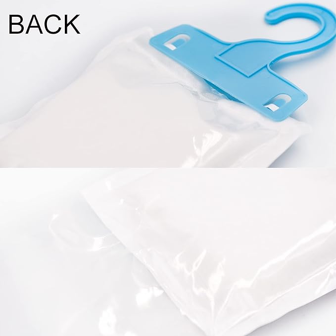 12 Pack (7 oz. ea.) Moisture Absorber Refill Hanging Bags, Moisture Absorber Packets with Reusable 6pcs Hooks, Humidity Packs, Hanging Closet Dehumidifier Bags