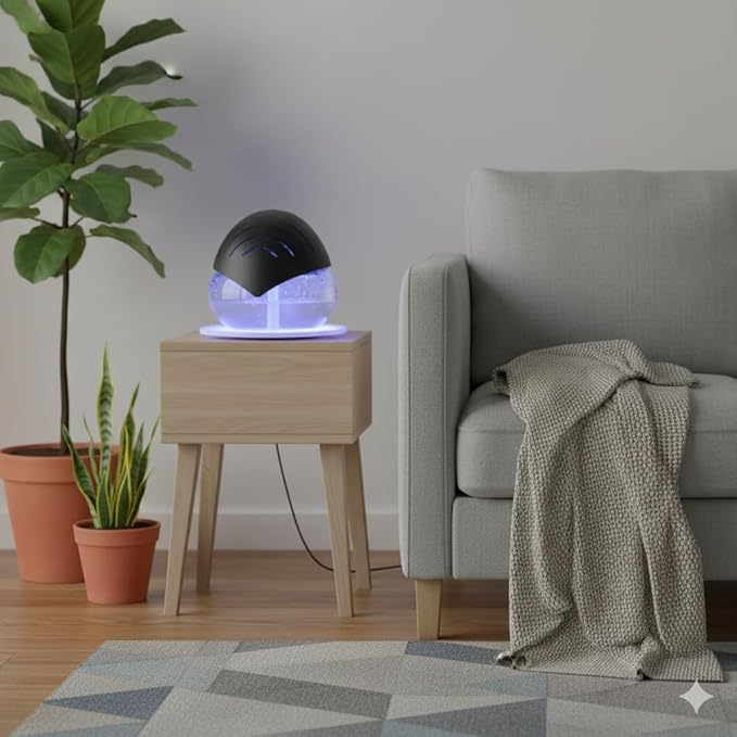 Air Purifier (Black) - Water Filter Air Washer For Home and Office - Essential Oil Aroma Diffuser With LED Night light - Small Air Cleaner For Smoke and Pets (Black)