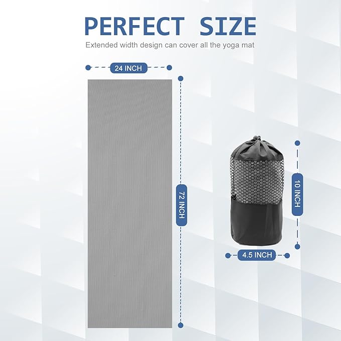Eunzel Yoga Towel,Hot Yoga Mat Towel with Grip Dots Sweat Absorbent Non-Slip for Hot Yoga, Pilates and Workout 24" x72", Dark Gray-FlexoryFit