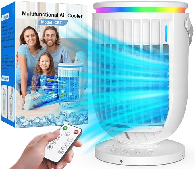 JYew Portable Air Conditioners Evaporative Mini Room Air Conditioners,Portable AC Unit Air Cooler with 4 in 1 Humidifier Fan Conditioner, AC Portable for Room with 120° Rotating Function01