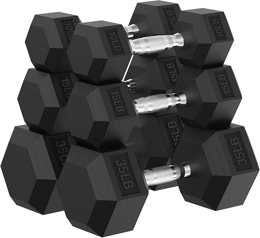 PAPABABE Hex Dumbbell Set, 45-135 lb Rubber Encased Home Gym Dumbbells, Weights Dumbbells Set for Women & Men, Hand Weight with Anti-Slip Grip-FlexoryFit