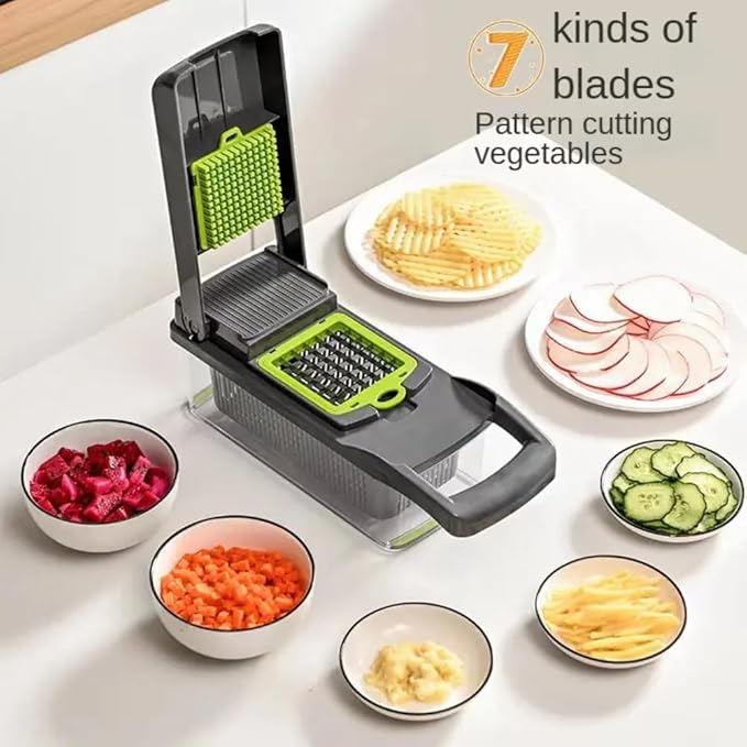 16-in-1 Ultimate Vegetable Chopper & Mandoline Slicer – Multi-Blade Food Dicer, Spiralizer, Grater & Cutter with Container – Kitchen Gadget for Fruits, Veggies, Cheese – Black & Green-FlexoryFit