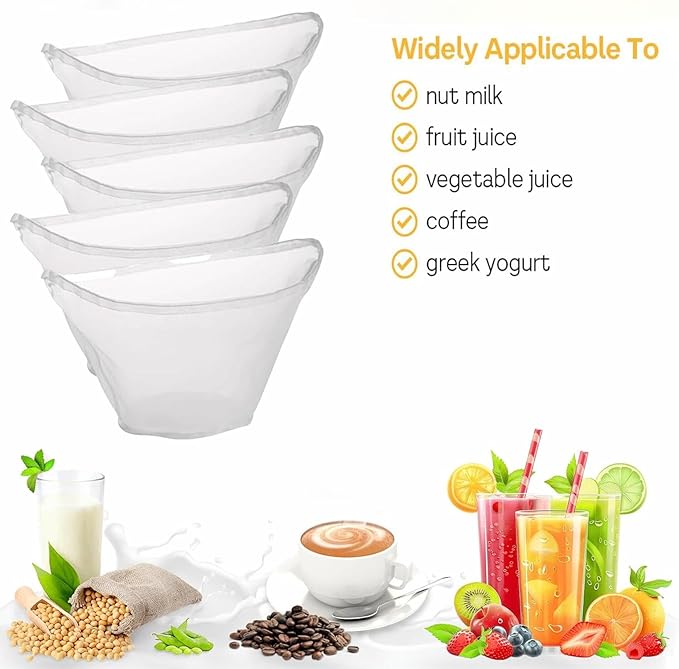 5PCS Cheese Cloth Bags for Straining, Bowl-shaped reusable nylon cheese cloth filter bag, fine mesh multi-purpose food filter bag, suitable for nut milk, juice, soy milk, dumpling fillings. (Small)