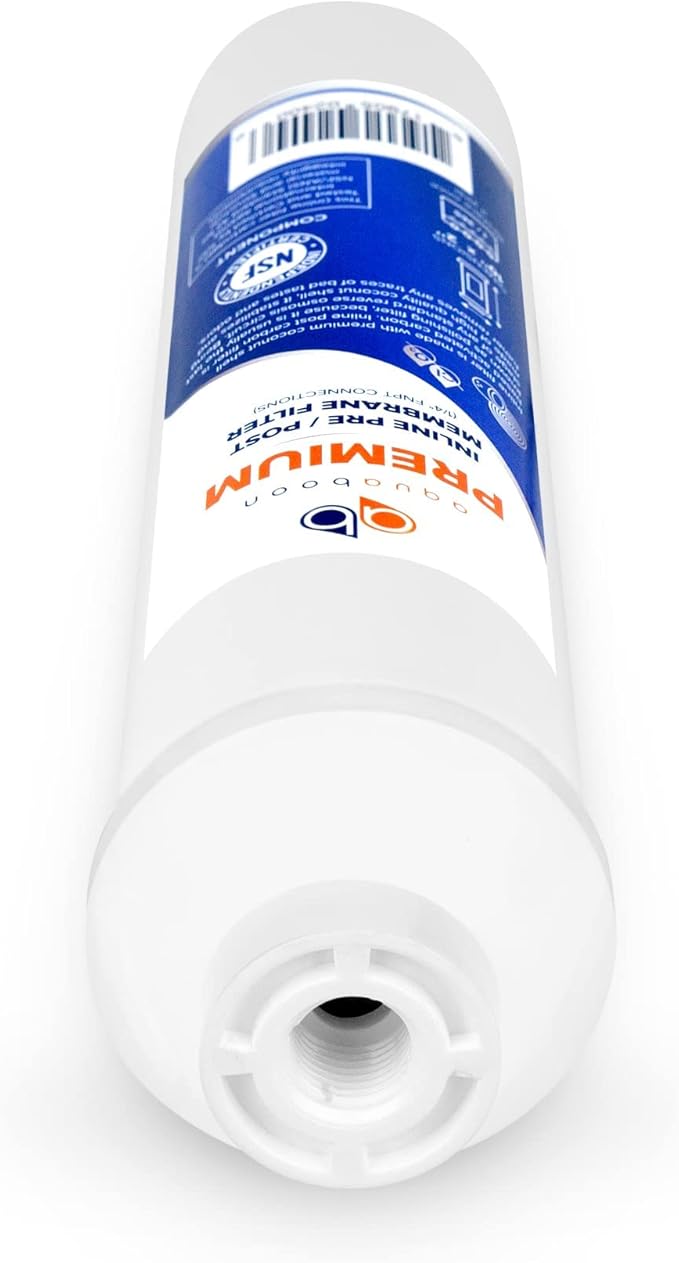 Aquaboon T33 Inline Carbon Filter - 1/4 Inline Water Filter for Refrigerator T33 Inline Ro Post/Granular Activated Carbon (GAC) Polishing Water Filter Cartridge for Reverse Osmosis System 12-Pack