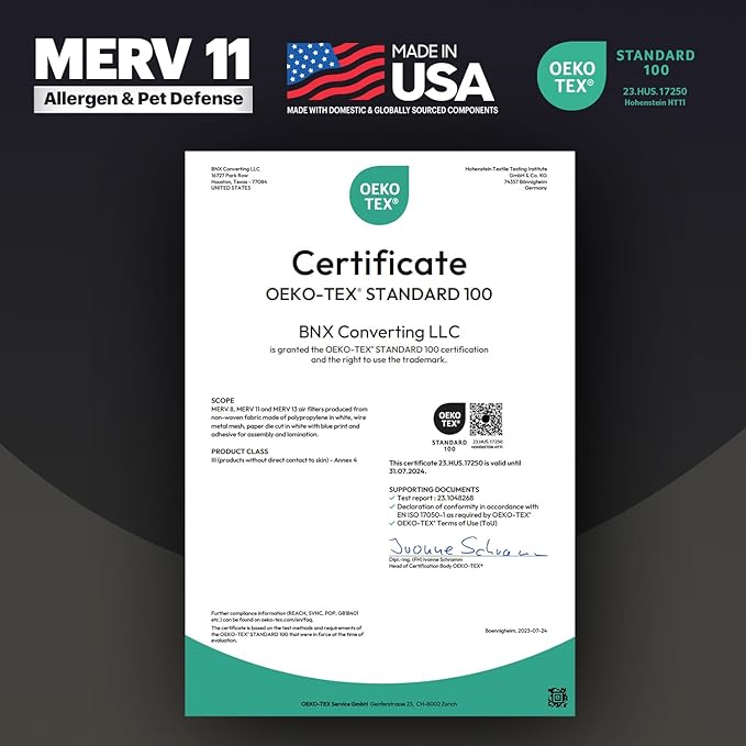 BNX TruFilter 16x16x1 Air Filter MERV 11 (6-Pack) - MADE IN USA - Allergen Defense Electrostatic Pleated Air Conditioner HVAC AC Furnace Filters for Allergies, Dust, Pet, Smoke, Allergy MPR 1200 FPR 7