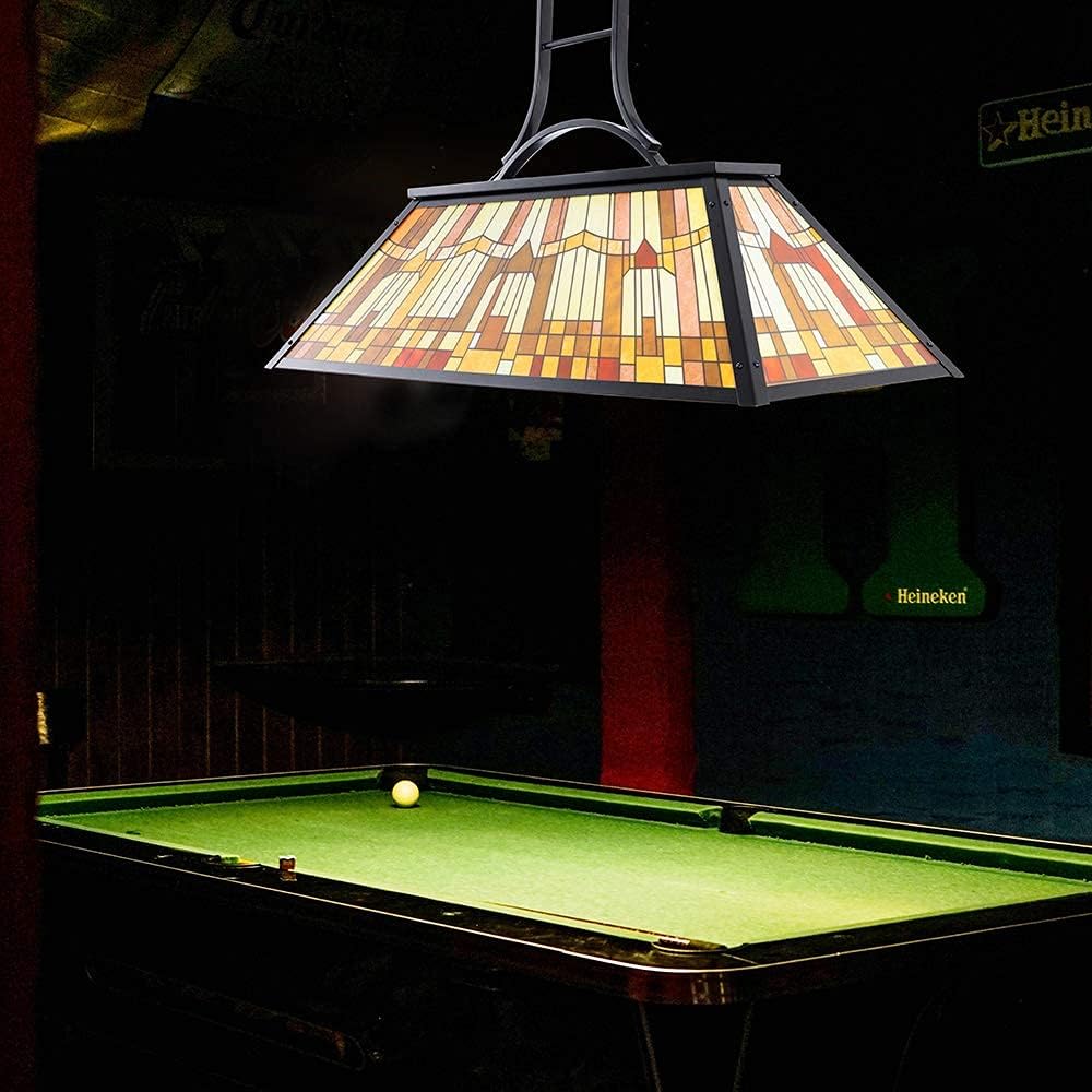 Wellmet 3-Lights Pool Table Lamp with Tiffany-Style Shade for 7' 8' 9' Table, 43.3” Vintage Billiards Light Fixtures Ceiling for Man Cave Club Bar Game Game Room