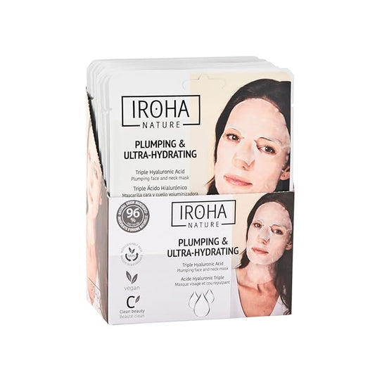 IROHA NATURE Replumping & Anti-Aging Tissue Face Mask (Pack of 15) | With Triple Hyaluronic Acid | Deep Hydration & Anti-Aging Effect | Softer, Calmer Skin | 100% Vegan-FlexoryFit