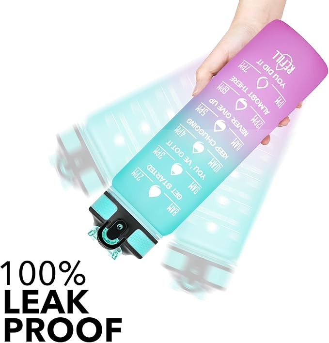 Hyeta 32 oz Water Bottles with Times to Drink and Straw, Motivational Water Bottle with Time Marker, Leakproof, Drinking Sports Water Bottle for Fitness, Gym and Outdoor-FlexoryFit