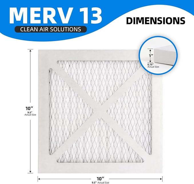 (6 Pack) 10x10x1 Furnace Air Filters, MPR 1900 & FPR 10, MERV 13 Pleated Air Filter (Actual Size: 9.75x9.75x0.75 inch)