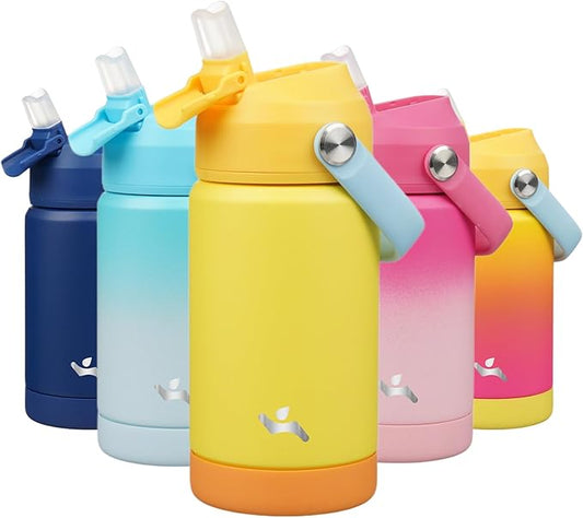 Insulated Water Bottle with Straw Lid,12 oz Stainless Steel Vacuum Metal Bottle with Silicone Handle,Yellow-FlexoryFit