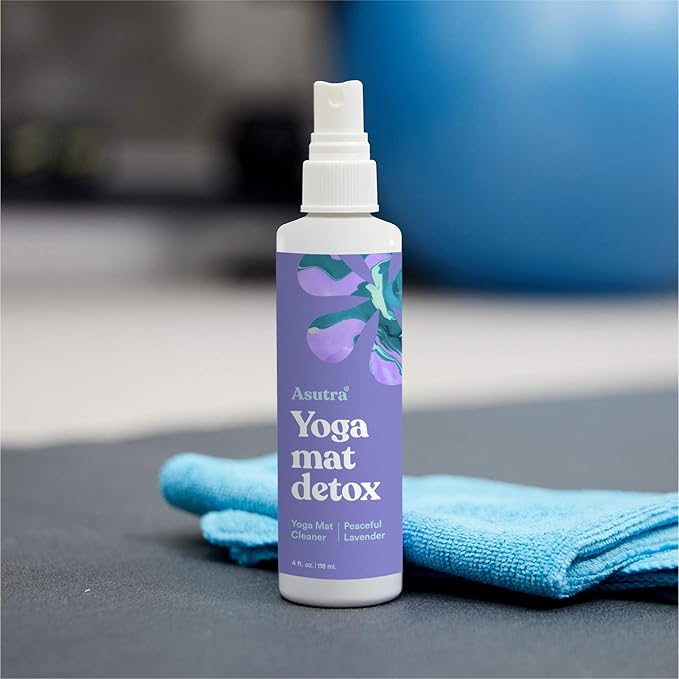 ASUTRA Yoga Mat Cleaner Spray (Peaceful Lavender), 4 fl oz - No Slippery Residue, Organic Essential Oils, Deep-Cleansing for Fitness Gear & Gym Equipment, Microfiber Towel Included-FlexoryFit