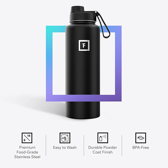 IRON °FLASK Camping & Hiking Hydration Flask - 40 oz Midnight Black - Image 4