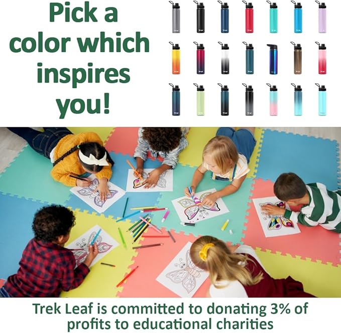 Travel Water Bottle with 3 Lids (Spout, Straw, Flip) Leak Proof, Quality, Vacuum Insulated, Stainless Steel (Day & Night, 32 oz)