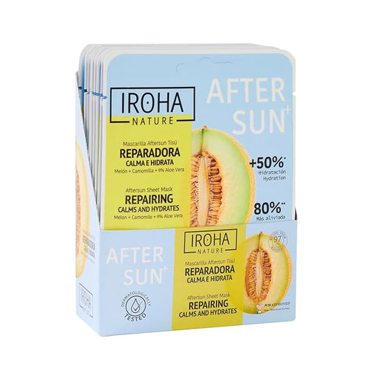 IROHA NATURE AFTERSUN Face Mask – Soothing & Hydrating Care After Sun Exposure | 15 Pack | With Melon, Chamomile & Aloe Vera-FlexoryFit