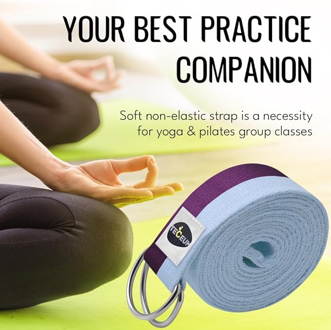 TECEUM Yoga Strap & Mat Strap – 2 IN 1 – Cotton – 6 ft 8 ft 10 ft (30+ colors) – Adjustable Non-Slip Belt for Yoga, Pilates, Stretching, Physical Therapy, Fitness & Home Workout – For Carrying Mats-FlexoryFit