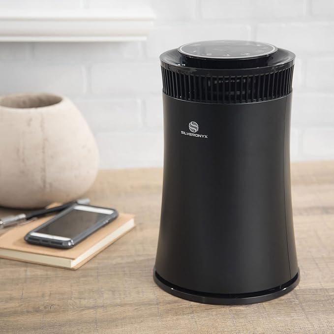 Air Purifier for Home Large Room – Covers Up to 500 Sq Ft, 5-in-1 HEPA Filter System for Allergies, Pets, Smoke, Remove Dust & Odor – Quiet Sleep Mode, High Filtration Efficiency – SILVERONYX, Black