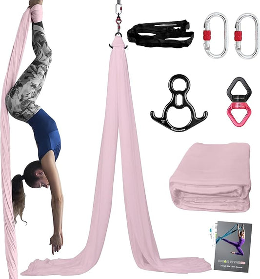PRIOR FITNESS Aerial Silks Kit Colorful 9/15/20 Yards 40D Nylon Fabric Hammock Set With Hardware & Guide for All Levels Of Aerial Yoga Practice and Acrobatic Flying For Adults Aerial silk-FlexoryFit