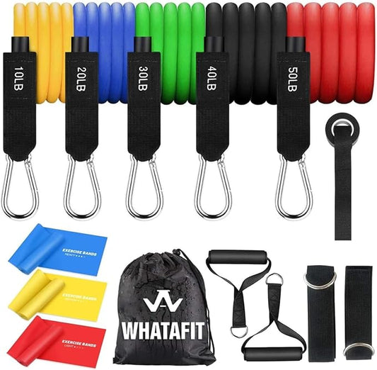 WHATAFIT Resistance Bands, Exercise Bands，Resistance Bands for Working Out, Work Out Bands with Handles for Men and Women Fitness, Strength Training Home Gym Equipment-FlexoryFit