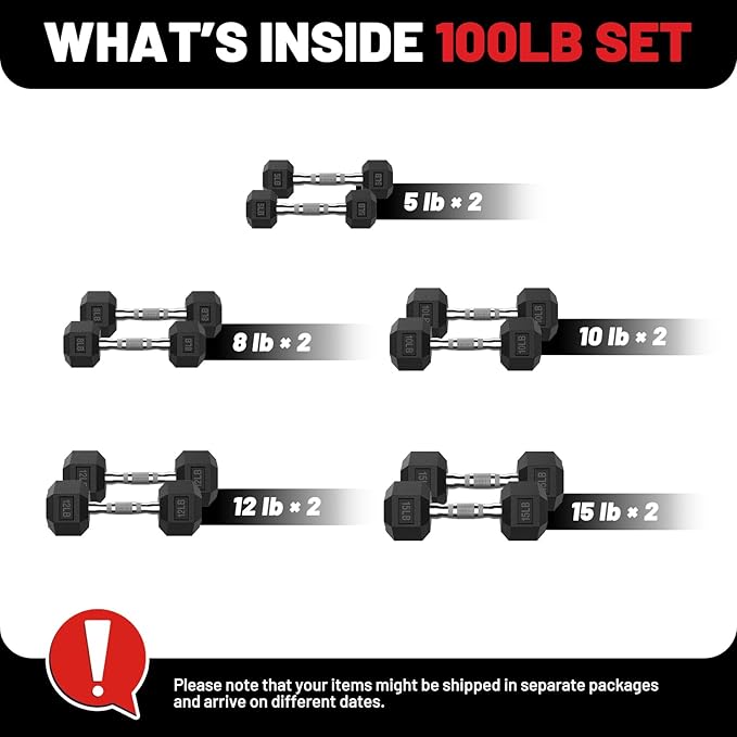 PAPABABE Hex Dumbbell Set 45-550 lb, Rubber Encased Home Gym Dumbbells, Weights Dumbbells for Women & Men, Hand Weight for Strength Training-FlexoryFit