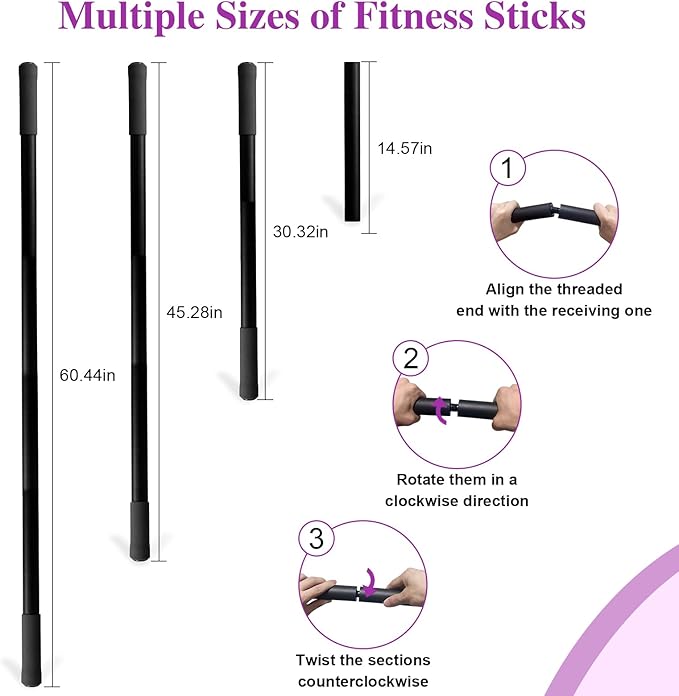 5ft Yoga Stick - Sturdy Steel Adjustable Stretching Stick for Mobility,Flexibility & Balance | Non-Slip Ends & Foam Handles | Exercise Pole for Fitness,Physical Therapy,Posture Correction-FlexoryFit