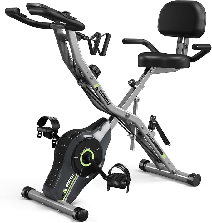 Exercise Bike, 5 in 1 Foldable Stationary Bike for Seniors, 16-Level Adjustable Magentic Resistance, Indoor Workout Bike with 330LB Capacity, Comfortable Seat Backrest X-bike-FlexoryFit