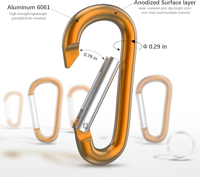 sprookber 3" Aluminum Carabiner D Ring, Caribeener Clips, Spring Snap Hook for Keychain Clip, Set of 10