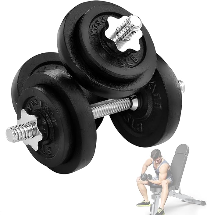 Yes4All Adjustable Dumbbell Set with Weight Plates/Connector - Exercise & Workout Equipment - Size Options 40lbs to 200lbs-FlexoryFit
