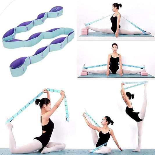 Elastic Stretching Strap with 11 Loops, Multi-Loop Yoga Stretching Strap Elastic Exercise Band, Improve Flexibility Arm Leg Stretching Strap Home Gym Equipment for Physical Therapy Pilates Gymnastics-FlexoryFit