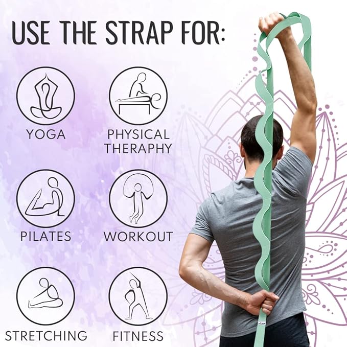 TECEUM Stretching Strap for Yoga & Physical Therapy – 10 Loops – Non-Elastic Leg Stretch Straps for Stretching, Exercising, Pilates, Post-Injury Rehabilitation for All Levels – Men & Women-FlexoryFit