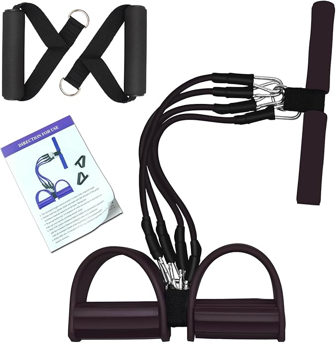 Pedal Resistance Band, 4-Tube Elastic Pull Rope, Sit-up Equipment, Yoga Strap Bodybuilding Expander, Exercise Bands, Fitness Equipment for Abdomen, Waist, Arm, Leg Stretching Slimming Training-FlexoryFit