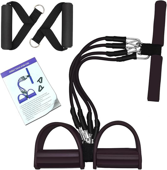Pedal Resistance Band, 4-Tube Elastic Pull Rope, Sit-up Equipment, Yoga Strap Bodybuilding Expander, Exercise Bands, Fitness Equipment for Abdomen, Waist, Arm, Leg Stretching Slimming Training-FlexoryFit
