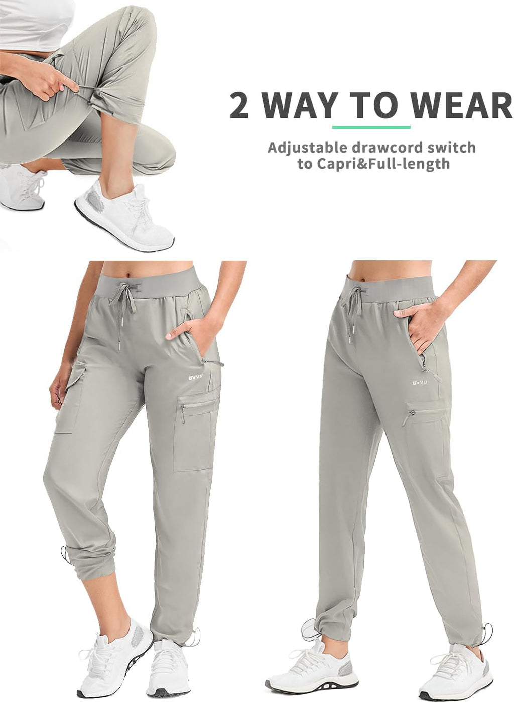 BVVU Women's Hiking Pants Lightweight Quick Dry Travel Outdoor Pants Waterproof Work Cargo Joggers with Zipper Pockets