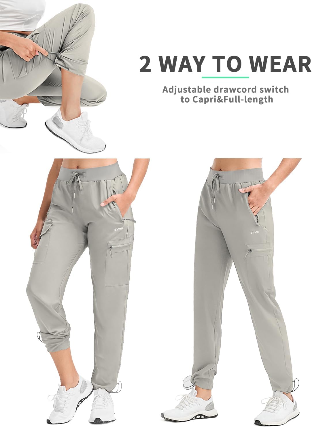 BVVU Women's Hiking Pants Lightweight Quick Dry Travel Outdoor Pants Waterproof Work Cargo Joggers with Zipper Pockets