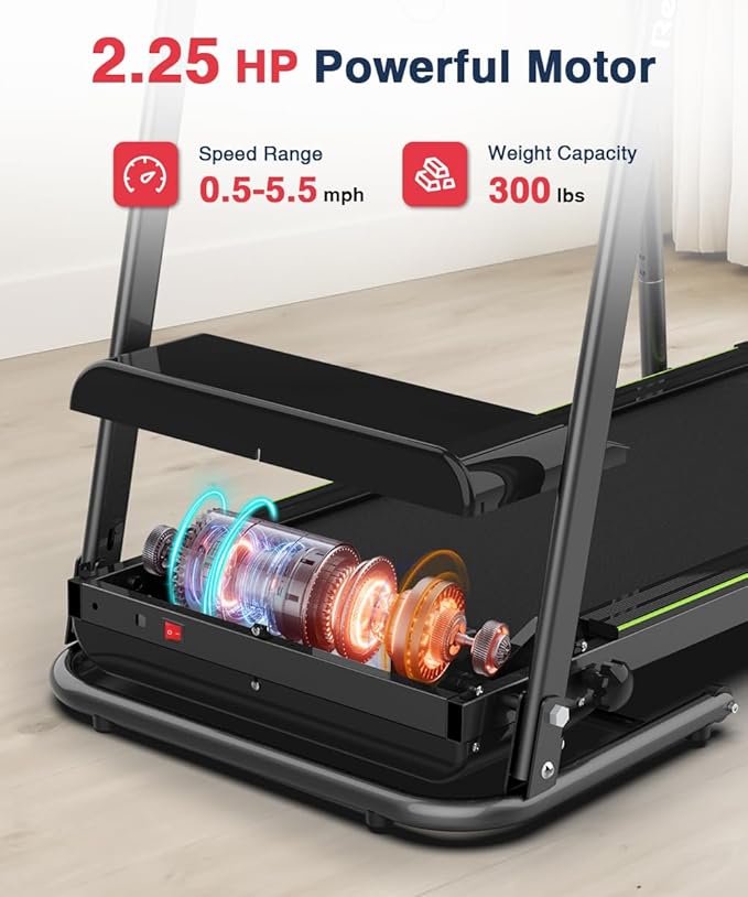 Redliro Walking Treadmill with Long Handrail for Balance, Recovery Fitness Exercise Machine Foldable for Home use with Holder for Phone & Cup,LCD Display, 300 lbs Capacity-FlexoryFit