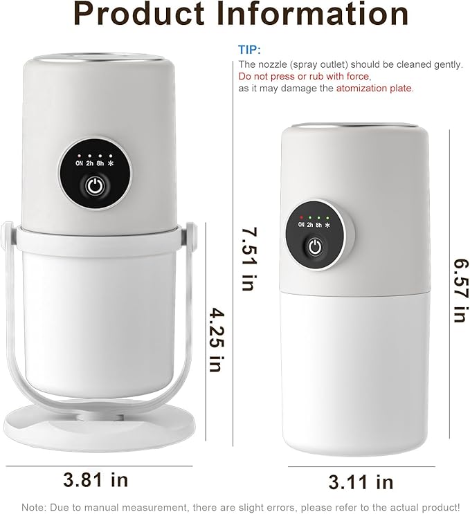 Portable Small Humidifier - Cold Mist Humidifier with 360° Rotating Stand, Stepless Dimming Warm Night Light, 2/8 H Timer Function, Mini humidifier for Bedroom, Plants, Office, and Car (White)
