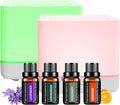 Diffuser 300ml x2Pack Set + 4 Essential Oils White Cute Humidifier with Adjustable Mist Mode,Auto Off,7-Colors Night lignts 3 in 1 Aroma Diffuser for Bedroom/Office/Home（2Pack wyk+4JY）