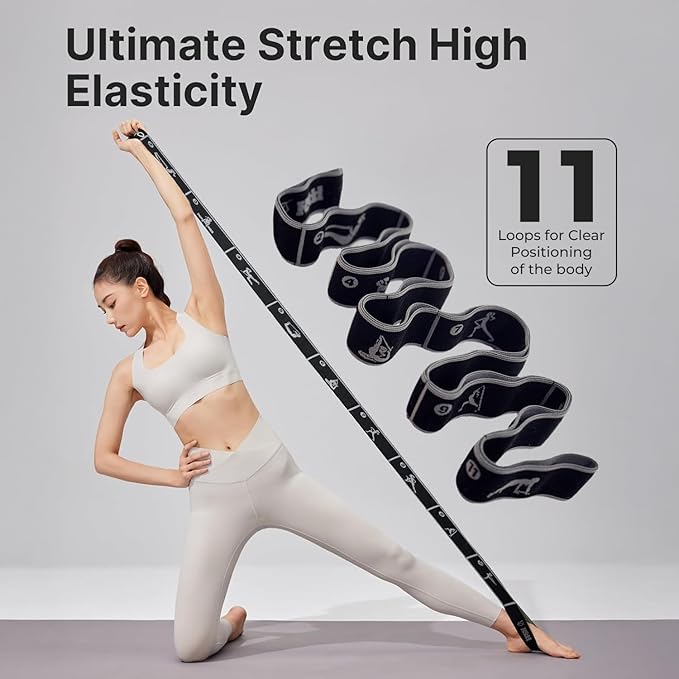 Elastic Yoga Strap with 11 Loops – Premium Stretch Band for Flexibility, Physical Therapy, Pilates, Leg & Full-Body Exercises – Non-Slip Fabric Resistance Band for Mobility & Strength Training-FlexoryFit