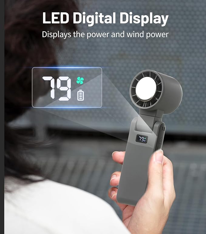 PEAKFLOW Handheld Fan with Ice Cooler,Foldable,Mini Pocket Size, Digital Display, 4000mAh Rechargeable Battery,4-Speed,4-IN-1 Portable Fan for Travel and Outdoor