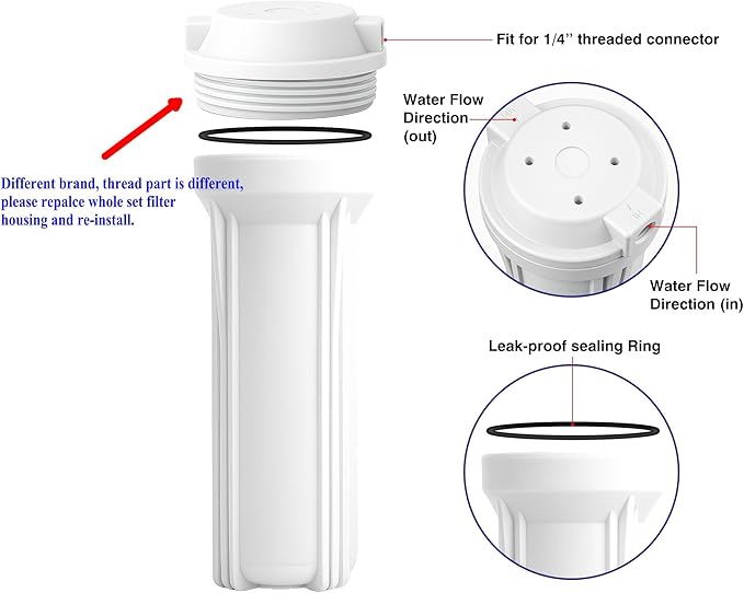 Geekpure 10 Inch Reverse Osmosis Water Filter Housing for RO Filtration System -1/4" Port-2.5"