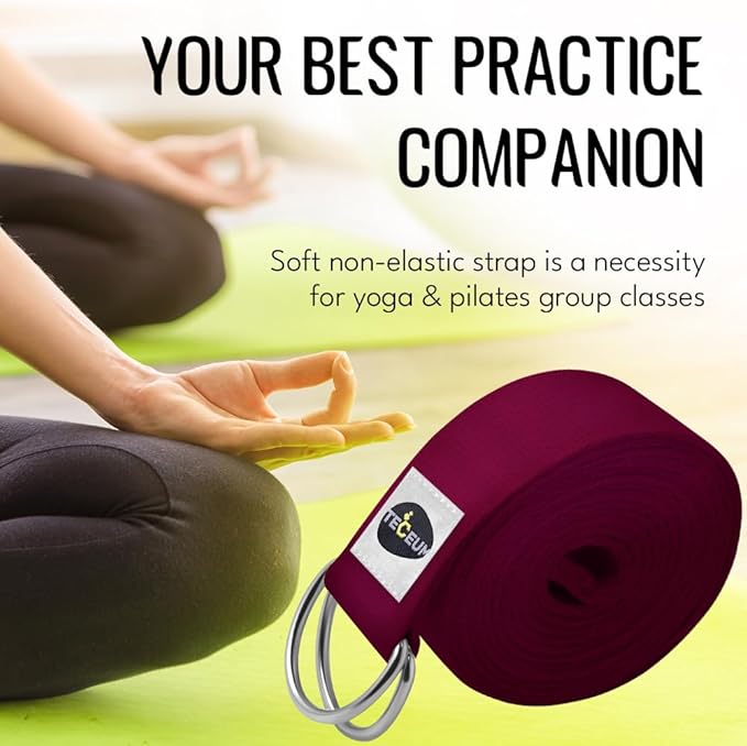 TECEUM Yoga Strap & Mat Strap – 2 IN 1 – Cotton – 6 ft 8 ft 10 ft (30+ colors) – Adjustable Non-Slip Belt for Yoga, Pilates, Stretching, Physical Therapy, Fitness & Home Workout – For Carrying Mats-FlexoryFit