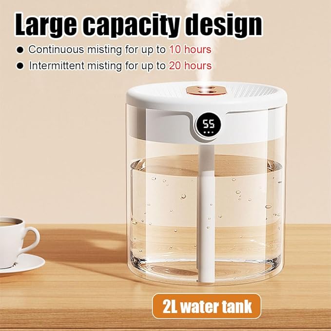Smart Humidifier, Double Nozzle Cool Mist Humidifier with Night Light, 2L Top Fill Air Humidificador for Home Bedroom Office