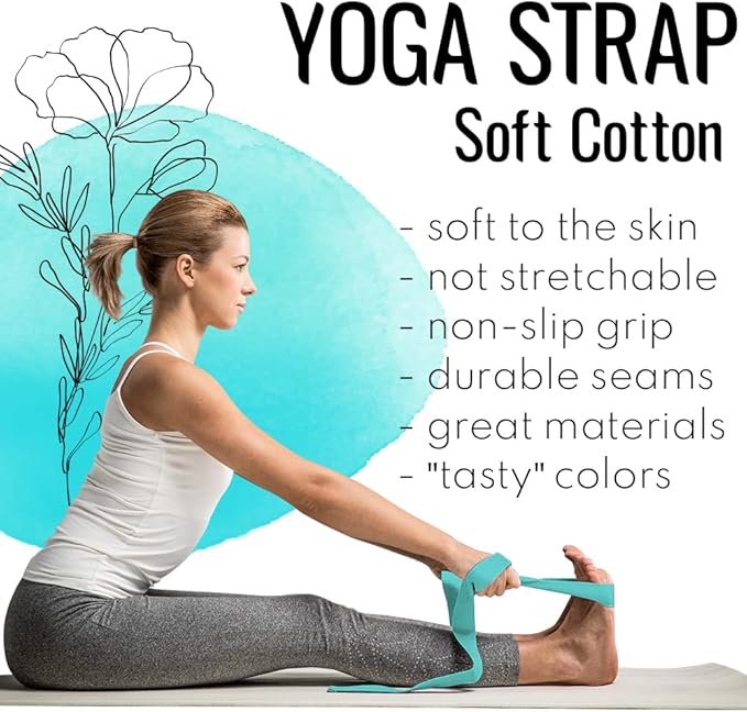 TECEUM Yoga Strap & Mat Strap – 2 IN 1 – Cotton – 6 ft 8 ft 10 ft (30+ colors) – Adjustable Non-Slip Belt for Yoga, Pilates, Stretching, Physical Therapy, Fitness & Home Workout – For Carrying Mats-FlexoryFit