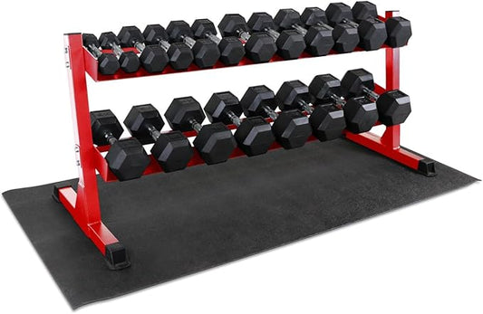WF Athletic Supply Rubber Coated Hex Dumbbell Set, Multiple Choices Available - Dumbbells with Rack Stand and Mat, or Dumbbells Only (200/550/1200/2100/3000 LB)-FlexoryFit
