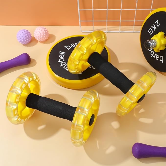 Kisangel Exercise Roller Weight Loss Equipment Exercise Abdominal Roller Ab Exercise Roller Hand Weights Dumbbell Yellow Fitness Exercise Device Fitness Wheel Wire Wheel-FlexoryFit