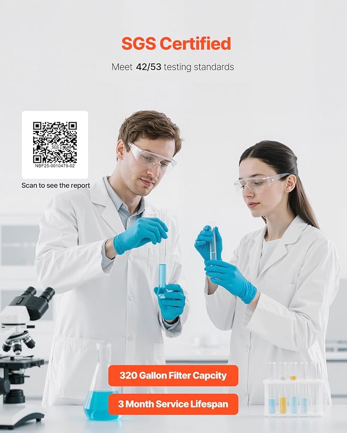 VEVOR Faucet Mount Water Filter, Horizontal Water Purifier for Sink Tap, NSF Certified Carbon Fiber Filter, Removes Chlorine Lead with 3 Filters, Fits Most Kitchen or Bathroom Faucets, Gray